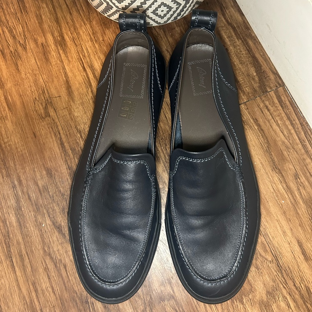 Brioni Dark Leather Slip-On Loafers